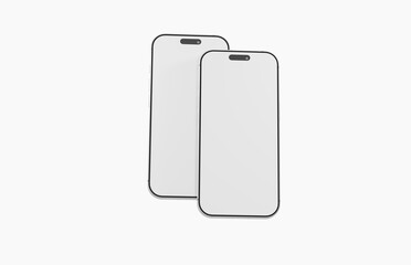 Two smartphones isolated on white background with a blank screen. Communication technology, modern, mobile devi