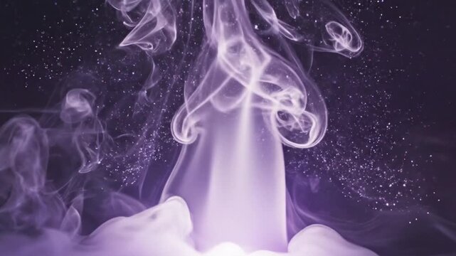 Soft, glowing, magical-looking smoke rising endlessly, particles floating within, light purple and white tones, fantasy aura, seamless continuous loop