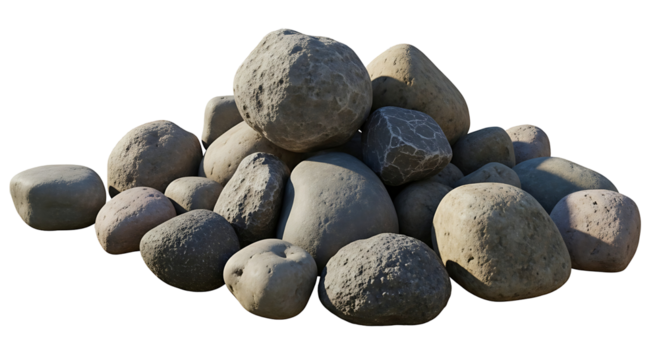 Pile of natural grey rocks on a black background