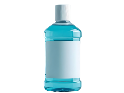 Clear Blue Mouthwash Bottle Mockup Isolated on Transparent Background