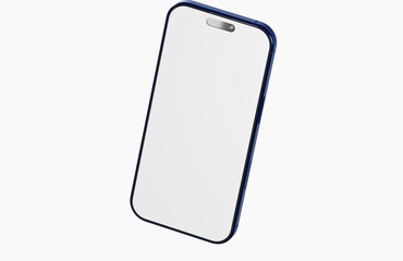A close-up of a modern smartphone with a blank screen on a white background, ideal for app mockups, website des