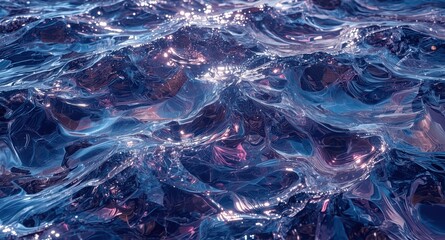 Close-up of sparkling ocean water with blue and purple hues