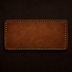 Brown rectangular leather patch with detailed stitching on dark background