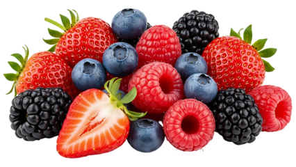 Fresh assorted berries isolated on black background