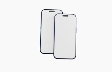 Two smartphones side by side, showcasing their blank screens against a clean white backdrop. Perfect for app design or u
