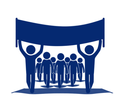 Empowered group protesting with banner, demanding change and justice, perfect for social commentary, activism, and political campaigns with strong message