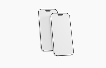 Two modern smartphones with blank screens, perfect for showcasing app designs or promotional content. Clean and