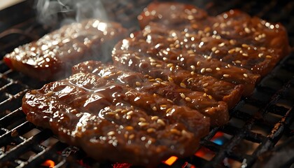 Ultra-Realistic Beef Bulgogi Macro &mdash; Sizzling Grill, Caramelized Texture, Smoke Trails, and Premium Korean BBQ Detail