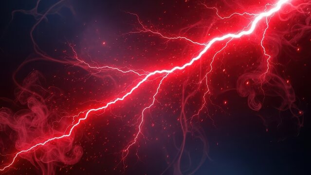 Stunning red lightning strikes across a dark sky bringing power and drama