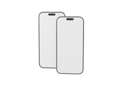 Two smartphones side by side with a blank screen. Modern technology and communication concept with copy space f