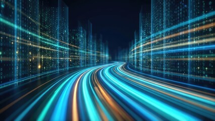 Digital city network connection technology background abstract future cityscape data stream concept