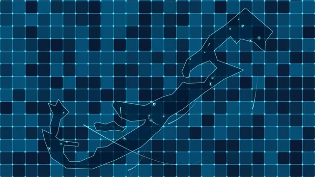 Digital grid map animation of Bermuda, Technology, Communication, Transportation
