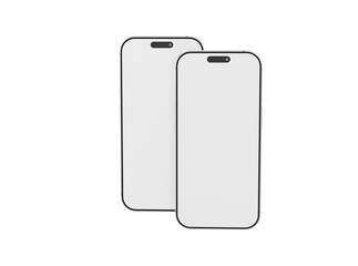 Two modern white smartphones with blank screens for app presentation or website mockups. Perfect for showcasing
