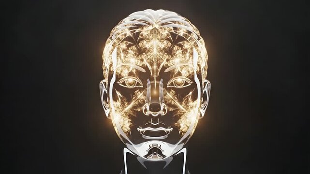 Glowing transparent human brain activating inside a futuristic head emerging from smoke for dopamine release concept and neurological insight