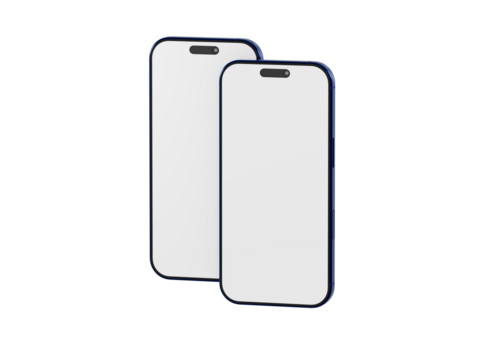 Two smartphones with blank white screens side by side, perfect for displaying app designs or website layouts.