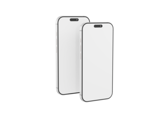 Clean, isolated shot of two smartphones with blank screens, perfect for showcasing app design or tech concepts.