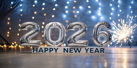 Sparkling new year s eve celebration with 2026 balloons and festive lights