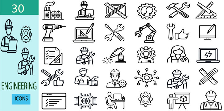 Engineering & Industrial Line Icons Set