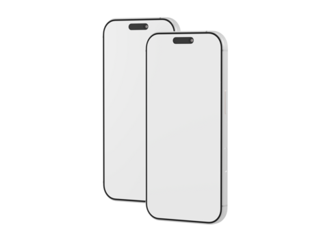 Two modern smartphones with blank screens, ideal for design mockups, app showcasing or product presentation. Fo