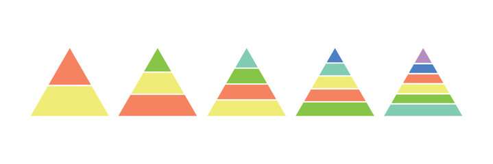 2, 3, 4, 5, 6 Level Pyramid Infographic Diagram Business Process Vector Set. colorful  pyramid infographic templates collection. Pyramid chart infographic 6 levels.