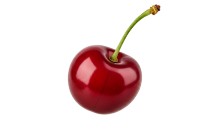 Single ripe red cherry on black background