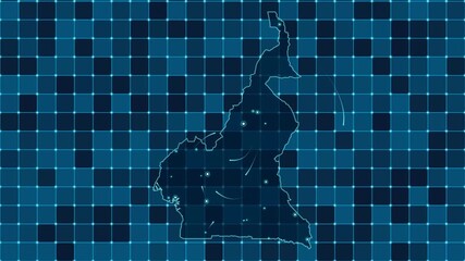 Digital grid map animation of Cameroon, Technology, Communication, Transportation - Powered by Adobe