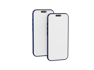 Two modern smartphones with blank screens, perfect for showcasing apps or designs. Ideal for presentations, adv