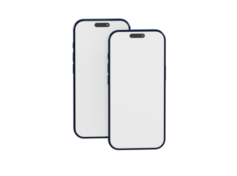 Mockup of two modern smartphones. White screen for mockup. Isolated on white. Technology. Mobile devices.