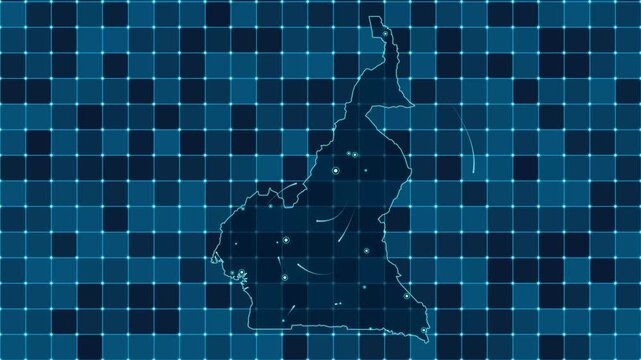Digital grid map animation of Cameroon, Technology, Communication, Transportation