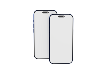 Two blank smartphones with modern design mockup on white backdrop, perfect for app showcase and web design