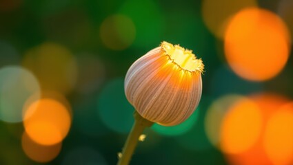 Close-up of a beautiful white flower with yellow center and green background