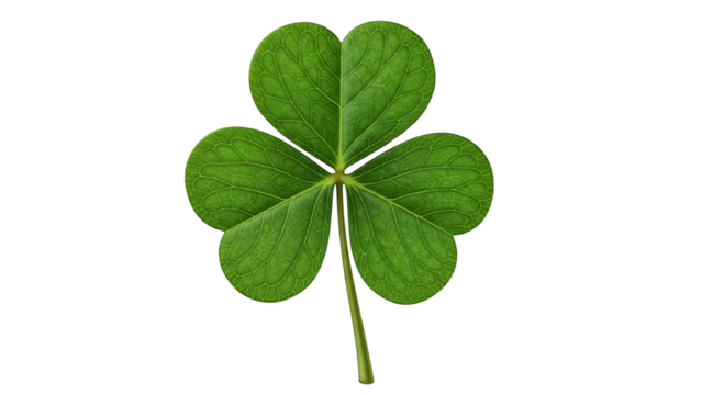 Single green shamrock leaf isolated on black background