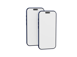 Two blank smartphone screens, isolated on white. Ideal for showcasing apps, websites, or UI/UX designs. Modern,