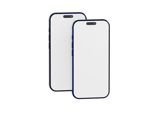 Two smartphones side by side with a clean white screen for mockups, technology and design themes. Modern gadget