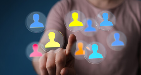 Concept of recruitment, selection of employees, teamwork, choosing people from a network of contacts, digital HR, recruitment process. Ideal for