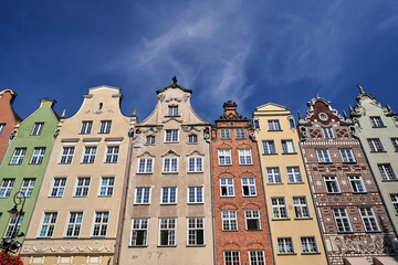 facades of historic tenement houses in the city of Gdansk