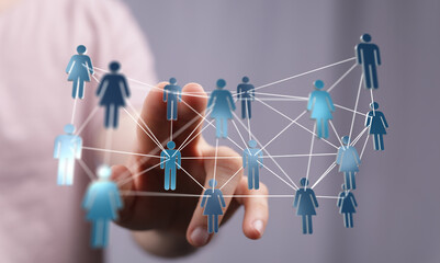 Abstract concept of human connection, community, and social networking with digital icons. Global network, supp