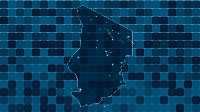 Digital grid map animation of Chad, Technology, Communication, Transportation