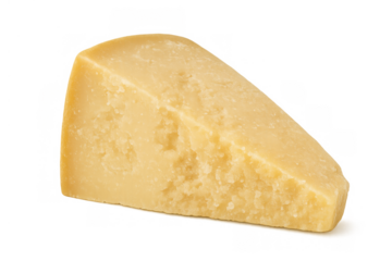 Parmesan cheese wedge, a primary milk dairy product, a tasty ingredient for cooking, a healthy food on transparent background