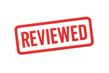 Red reviewed rubber stamp on transparent background is showing completion status