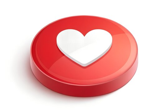Red button with a white heart shape on top for social media engagement icon