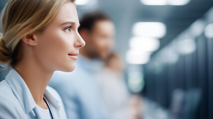 Faceless admin team in server hub checking recovery plan, energy consumption monitoring, defocused background, sensor optimization, routine disk checks, collaborative maintenance,