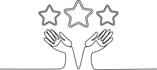 Star continuous line drawing. Rating symbol. Human arms palms. Feedback concept. Vector illustration isolated. one line Icon drawing