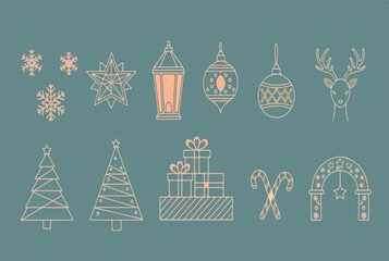 Naklejka premium Modern vector line art icons set for Christmas and winter holiday decoration designs and templates isolated PNG with Transparent Background