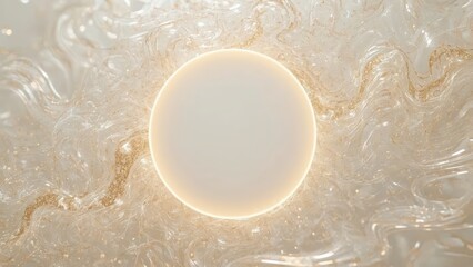 Glowing white circle on abstract gold and beige textured background