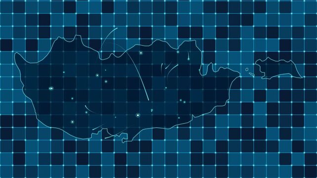 Digital grid map animation of Cyprus, Technology, Communication, Transportation