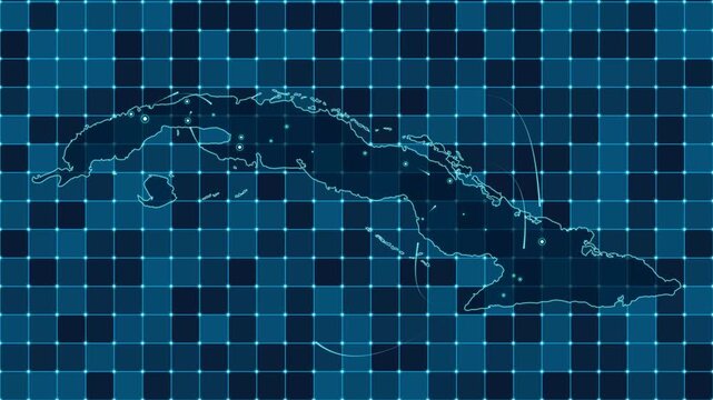 Digital grid map animation of Cuba, Technology, Communication, Transportation