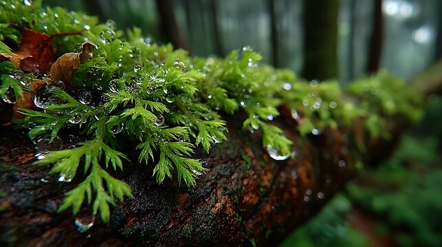 Macro lush green moss tiny dew drops images
