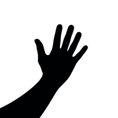 Fototapeta premium A silhouette of a hand reaching upwards against a white background.