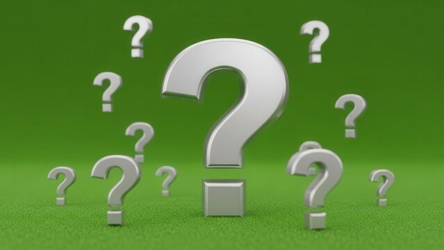 Seeking answers silver question marks on a vibrant green background - Powered by Adobe